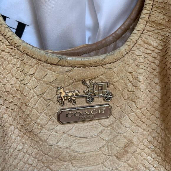 Coach Light Tan Leather Snake Print Shoulder Hobo Bag - Picture 2 of 14